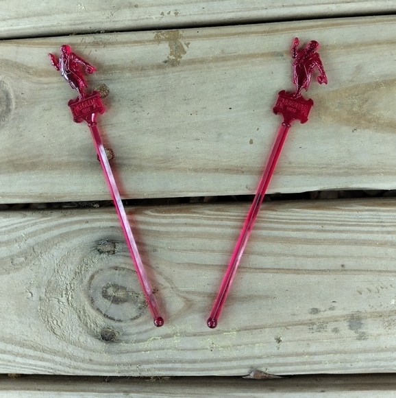 Lot of 2 Vintage Red Ramada Inn Hotel Motel Drink Stirrers Sizzle Sticks MCM Bar - Picture 1 of 2